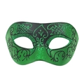 Maschera veneziana a metà viso in verde e nero con glitter e motivi ornamentali a volute - Verde Scuro