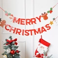 Merry Christmas banner with Santa Claus, reindeer, and snowman hanging on a white wall - Red Letter Set / Large