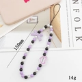 Beaded phone strap with purple bow and heart pendant in purple, black, and white beads - Purple Bowknot (K1801)