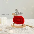 Christmas rocking deer ornament made of red wool felt and wood for tabletop decor - Red Rocking Reindeer