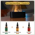 Black 3D flame humidifier set including three 10ml essential oils in various scents - DQ709 Mini Version / With 3x10ml Essential Oils (Cologne/Floral/Fresh) / Black