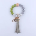 Olive green and marble silicone bead wristlet keychain with leather tassel and gold clasp - Avocado Green