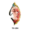 Waterproof tattoo sticker TH-284 featuring a face with pink hair and colorful butterflies - Th-284 / 210*148mm