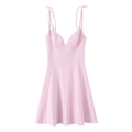 Detail view of adjustable pink floral poplin dress straps with knot tie design - Pink