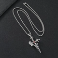 Gothic stainless steel cross pendant necklace with red gem and silver box chain - Cross Halberd Necklace (Box Chain)