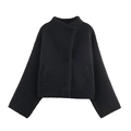Women's black wool blend cape jacket with a high collar and wide sleeve design - S / Black
