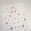 Vista macro di adesivi per unghie Y2K a farfalla con glitter argento e gemme rosa brillanti - Stile M-964 Rilievo 5D Stampa Argento con Colla Gelatina