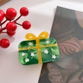 Christmas gift box shaped acetate hair claw in green with yellow bow and star patterns - Yellow Christmas Gift