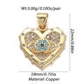 Detailed view of a gold heart pendant with evil eye and measurements on white background - DBN156-10 (Flower Eye Disk)