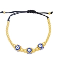 Bohemian evil eye bead bracelet with golden accents and adjustable black cord strap - Dark Blue