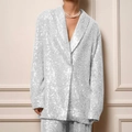 Ensemble blazer et pantalon à paillettes argentées élégant au fini brillant - Blazer Blanc Argenté