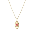 Collier vintage plaqué or 18 carats avec pendentif en pierre rose et chaîne à billes - Ovale Creux Pierre Gemme Rose (SN23090621)