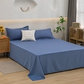Minimalist washed cotton 3-piece bedding set in Morandi blue with sheets and pillowcases - Pillowcase (Single) / Dark Blue