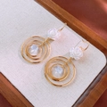 Golden multi-layer hoop earrings with white resin rose and hanging faceted crystal drop - 18# Multi Layer Circle Rose Flower Crystal Drops
