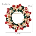 Christmas wreath brooch pin with red and green rhinestones in golden finish - xz4178 Double Layer Wreath