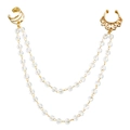 Aro de nariz étnico dorado con doble cadena de cristales y manguito para la oreja - Estilo de Strass (ZW434金色)