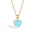 Detailed view of heart-shaped blue crystal pendant with gold-plated link chain - Cyan Blue Crack Gemstone Style (FN2280)