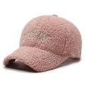 Rosa Teddy-Fleece Baseballkappe mit FEELIN'-Stickerei für Wärme im Herbst und Winter - Verstellbar / Rosa