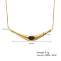 Golden titanium steel snake chain necklace with curved bar and oval dark gemstone - Gold