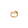 Detailed macro view of 18k gold irregular ring with rectangle white mother of pearl inlay - Irregular Misaligned Mother of Pearl Style (SRH0630)