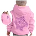 Pink kids hoodie featuring purple hibiscus sunset print and ocean detail graphics - Tops / 100cm / Pink