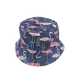 Dark blue reversible bucket hat featuring pink flamingo and tropical plant prints - M (56-58cm) / Navy Flamingo