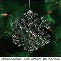Lot de 100 flocons de neige de Noël en acrylique transparent de 78mm avec cordon argent - Flocon de Neige 78mm
