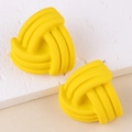 Yellow geometric braided triangle stud earrings with a matte textured painted finish - Yellow