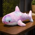 Rainbow gradient plush shark toy with soft pink and purple hues on a wooden table - 30cm / Purple Tie Dye