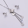 Polished silver butterfly jewelry set with necklace, tassel pendant and stud earrings - Silver (Butterfly Set)