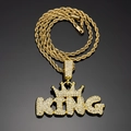 Hip hop gold KING crown pendant necklace with iced out crystals and thick rope chain - 60cm Twist Chain / Gold