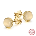 S925 sterling silver gold plated stud earrings with round milky white opal gemstones - Simple Ball Stud - Gold