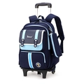 Blue children school bag with ergonomic trolley system and giraffe emblem design - 2-Wheel Trolley / Dark Blue with Sky Blue