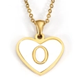 Gold heart pendant necklace featuring a white enamel finish and capital letter O design - Letter O - Gold Heart White Shell