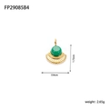 Gold fan-shaped pendant with round green gemstone and stripe texture detail - Emerald Chalcedony Style (FP29085B4)