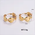 Golden coffee bean link earrings in 304 stainless steel with 24mm diameter size - Amleh014