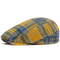 Vintage yellow and blue plaid cotton newsboy cap with classic retro checkered pattern - Adjustable (55-59cm) / Yellow Plaid
