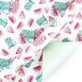 Gift wrapping paper with watermelon, rose flowers and polka dot teapot patterns - Double Sided Watermelon