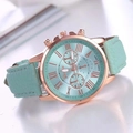 Mint green quartz watch with rose gold case and roman numerals on leather strap - Mint Green