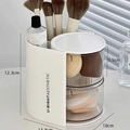 Rotating makeup puff storage box in white with clear dual drawers and dimensions - 2-Tier / Pure White