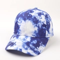 Detail shot of the blue and white tie-dye pattern on a structured cotton baseball cap - Adjustable / Dark Blue White Tie-Dye