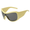 Cream Y2K oversized mask sunglasses with textured temples and grey lenses - Yellow Frame Grey Lens