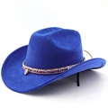 Detail of royal blue fedora hat featuring ethnic woven band and white shell pendant charm - M (56-58cm) / Sapphire Blue