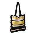 Borsa tote in maglia a righe nere, gialle e bianche con dettagli di volant neri - Nero