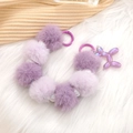 Plush purple round ball phone strap with metallic balloon dog charm and beaded wristlet - Taro Purple Style (K943)