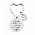 Silver teacher gift keychain with heart ring, rhinestone apple charm and engraved disc - JSYZ007 A great TEACHER is hard to find / Silver