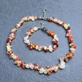 Multicolor natural stone necklace and bracelet set on a dark textured rock background - Bracelet / Red Agate (Synthetic)