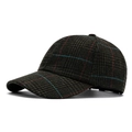 Retro baseball cap with dark green and brown plaid pattern in stiff wool blend - Adjustable / Dark Green Retro Plaid (Fluorescent Green)