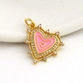 Macro shot of heart pendant with pink enamel and sparkling white zircon stones - 07-Pink Heart