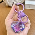 Cute purple heart liquid quicksand keychain with cartoon doll and star sequins - Purple Heart Sparkle